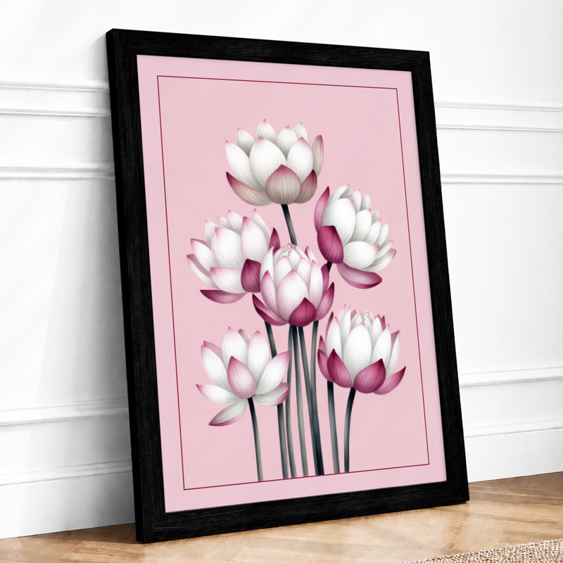 Lotus Blooms Botanical - Framed Print, Black, A3 - 42.0 x 29.7 cm