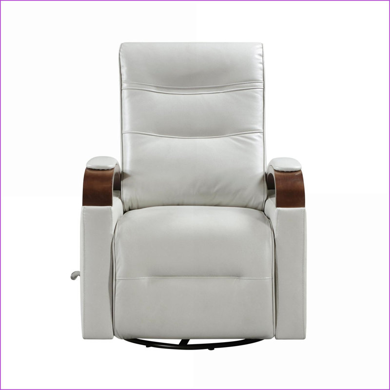 Recliners | Modern Swivel Gliding Faux Leather Recliner - Smoke | Solid Rubberwood Arms