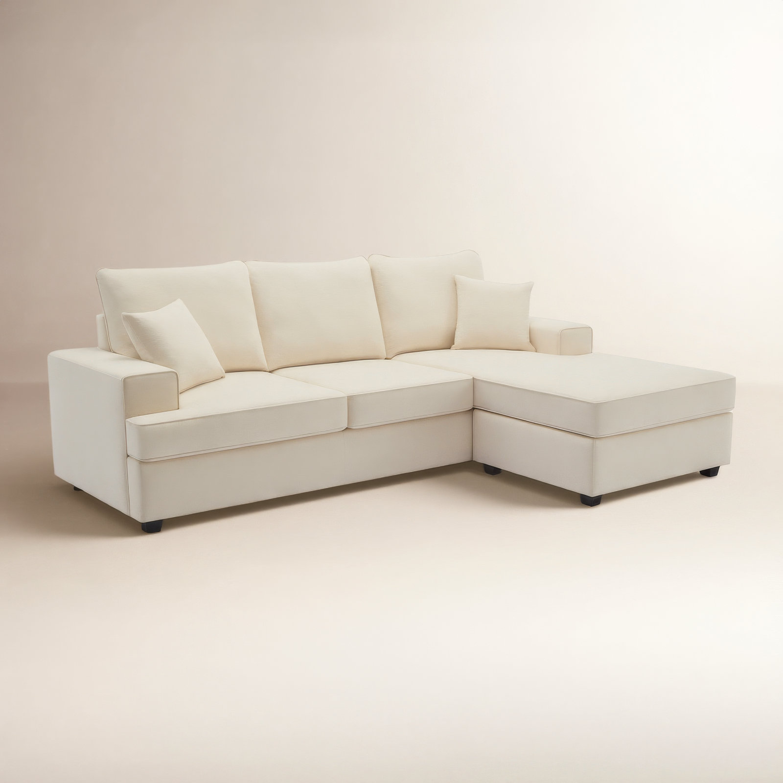 Alden 100'' Upholstered L shape Sofa with Convertible Chaise, Beige Performance Basketweave