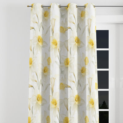 Floral Room Darkening Curtains - French Country Soft Daffodils Grommet Curtain - 1 Panel