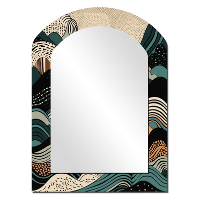 Teal Black Line Art Elegance II - Miroir mural arche moderne sarcelle