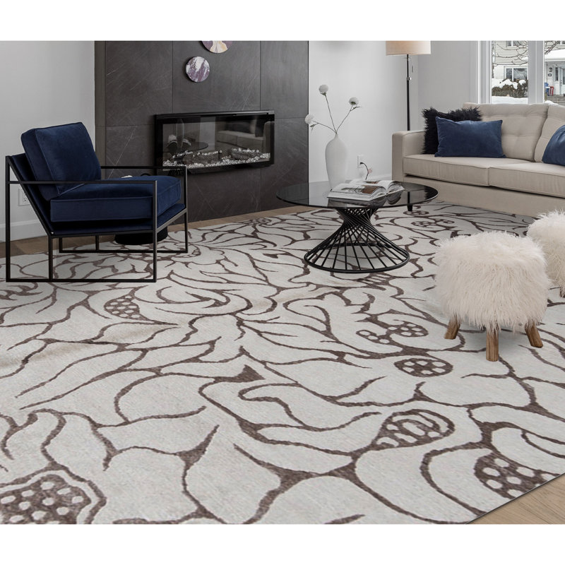 Rayon Hand Woven Cotton Floral Area Rug
