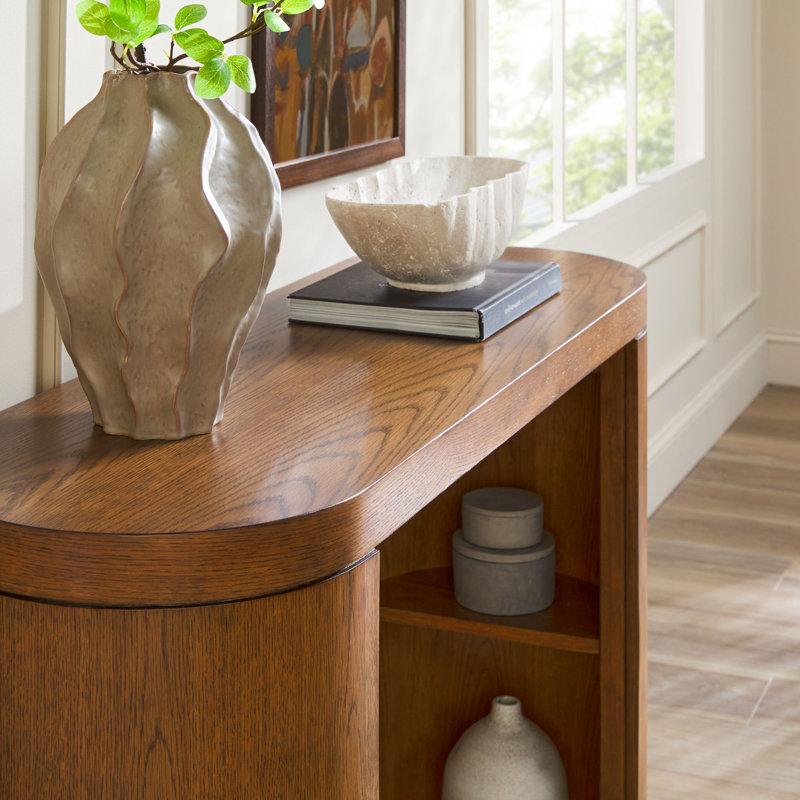 Modern Solid Wood 48" Console Table With Column Legs And Storage, Medium Brown Oak