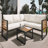 4 Pieces Outdoor Patio Conservation Set, Metal and Wood Frame Sectional L-shaped Sofa with Soft Cushion and a Coffee Tables for Garden, Backyard, Porch and Deck,-1147241321