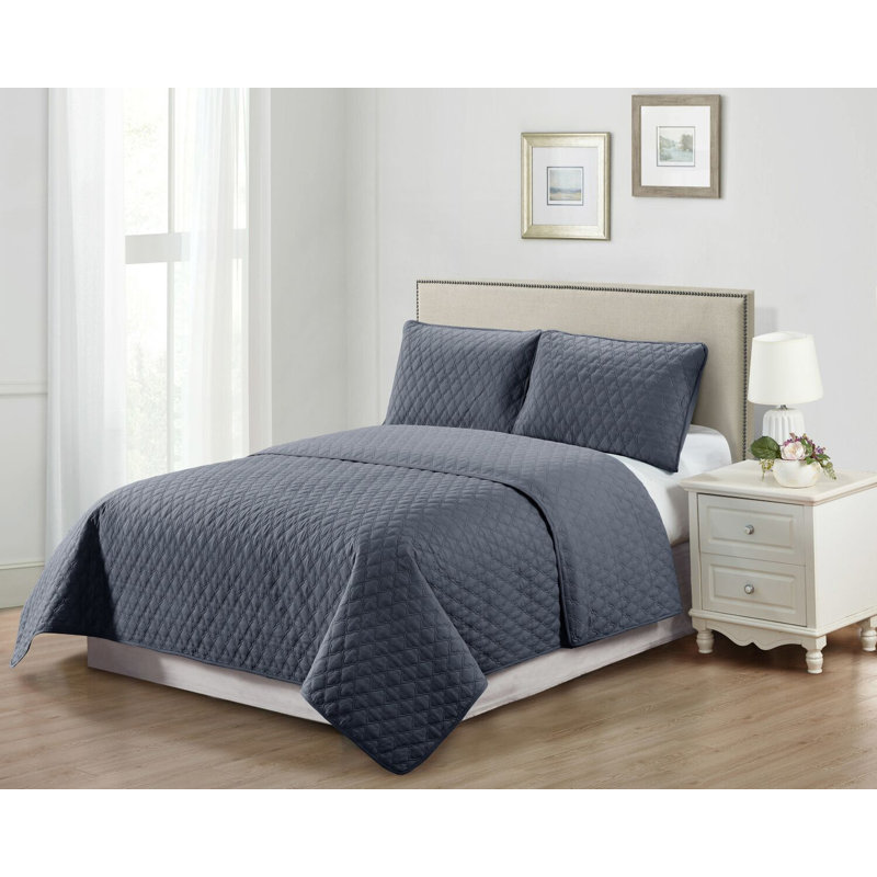 Ensemble de literie réversible carreaux Ogema, Courtepointe simple et 1 taie décorative, Anthracite