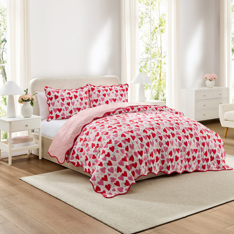Hallmark Love Art 3-Piece Pink/Multicolor Quilt Set, Full/Queen, Queen Quilt + 2 Queen Shams