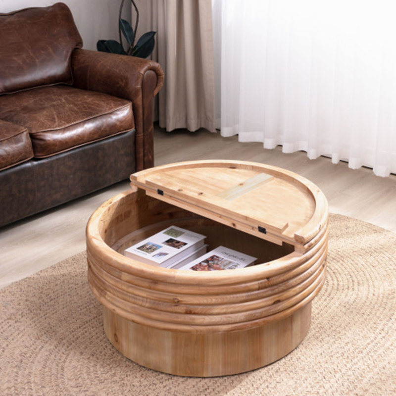 Table basse ronde en bois avec rangement caché