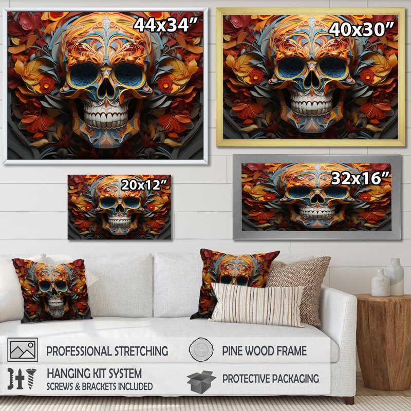 " Skull Eternal Rest Geometric II ", Black Floater Framed, 34" H x 44" W