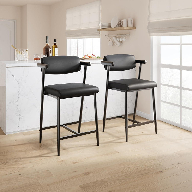 Upholstered Counter Stool with Metal Frame, Black