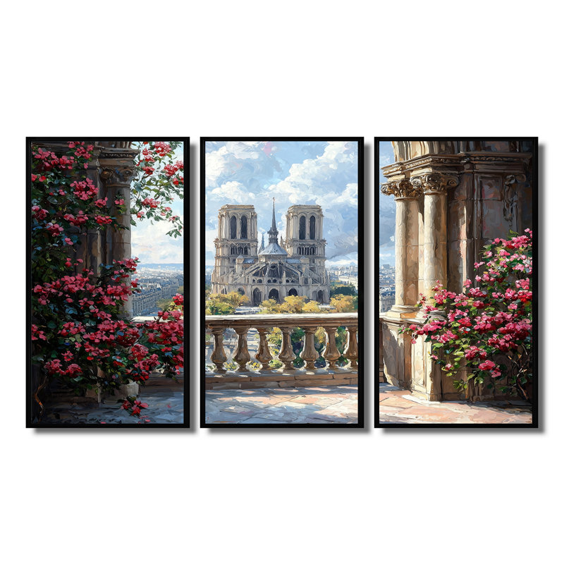 Rouge, élégance parisienne, cathédrale Notre-Dame, H 28 po x l 36 po x P 1 po, Toile avec cadre flottant noir