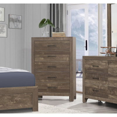 Simple Look Rustic 1Pc Chest Of 5X Drawers Metal Hardware Bedroom Furniture