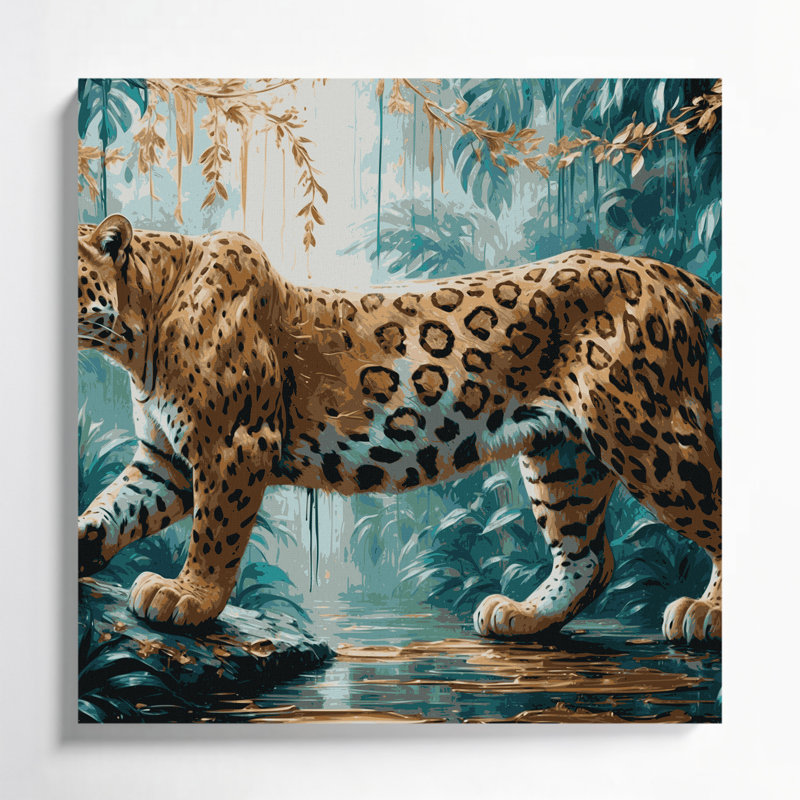 «Big Cats Golden Jaguar», art mural sur toile noire, H 32 po x l 32 po