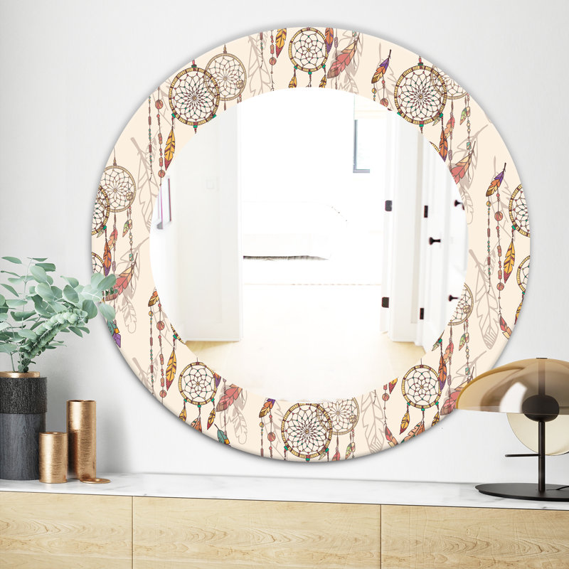Miroir mural bohémien et éclectique rêve catcher, H 23,6 po x l 23,6 po