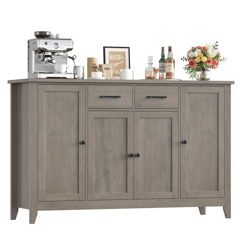 55.1'' Sideboard With 2 Drawers, Adjustable Shelves, Gray
