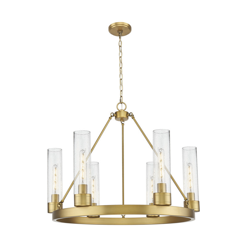 Lustre 6 lumières avec abat-jour Scherer, Grainé, Laiton brossé