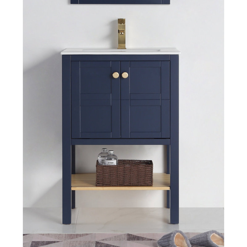 Ensemble de meuble-lavabo simple 24 po Derenzo, Bleu marine, Or