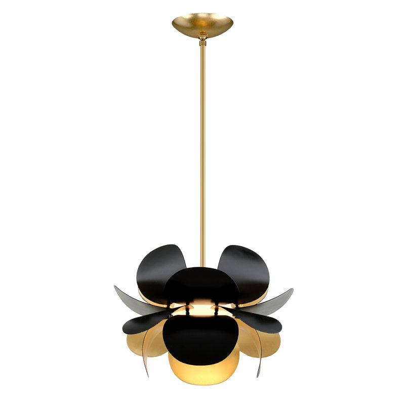 Lustre 1 lumière Ginger, Feuille d'or / combo noir doux, H 17 po x l 26,25 po x P 26,25 po