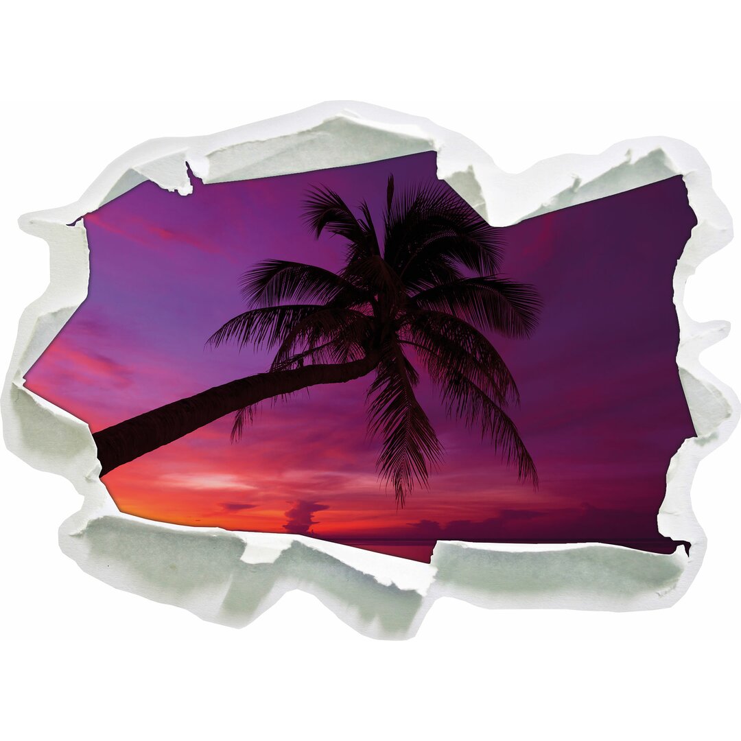 Wandtattoo Palme am Meer mit Sonnenuntergang