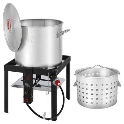 Nécessaire d'ébullition de fruits de mer au propane robuste Feasto, cuiseur au propane extérieur multifonctionnel avec panier perforé, chaudière à fruits de mer de 100 pte pour les fêtes dans la cour