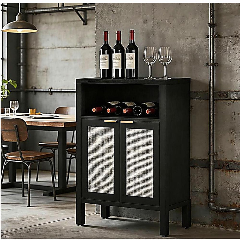 Armoire à café avec tablette réglable, armoire avec rangement, Noir patiné