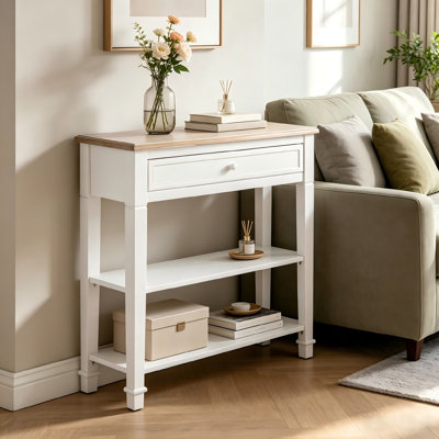 76 × 81 cm Farmhouse White Console Table with 1 Drawer & 2 Shelves Narrow Hallway Table for Entryway Living Room Dining Room Bedroom