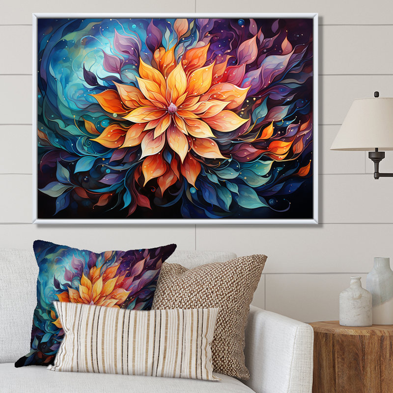 «Meditation Mindfulness Mandala I», reproduction d'art sur toile encadrée, H 16 po x l 32 po x P 1 po, Cadre flottant blanc