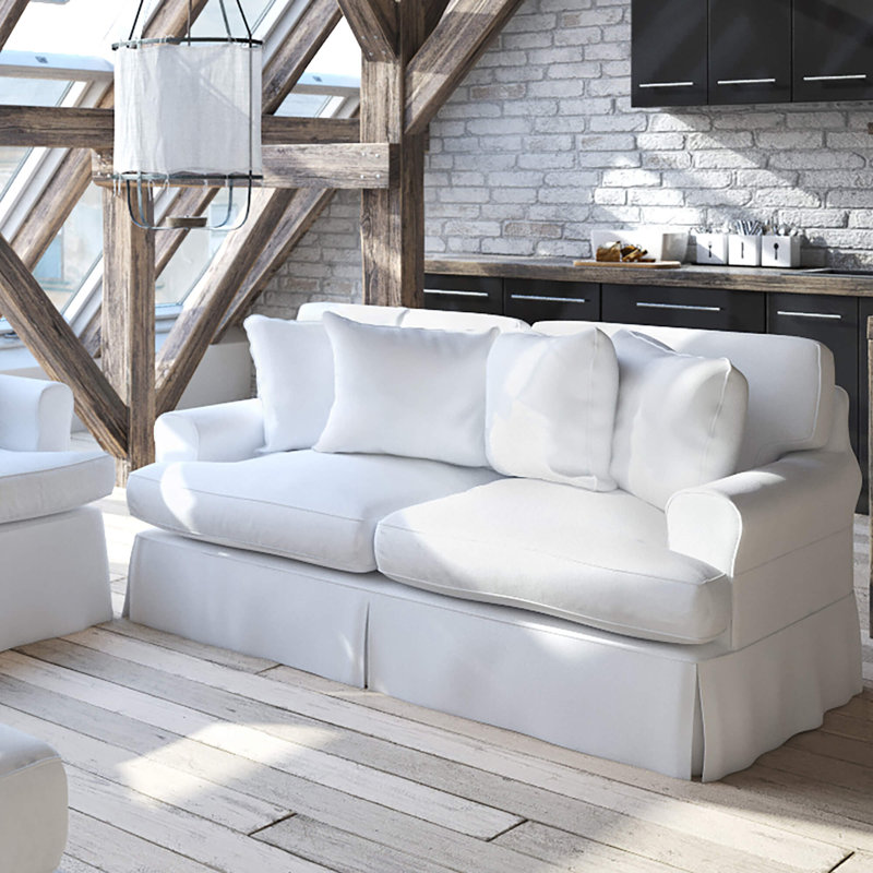Wesham 60'' Slipcovered Loveseat, White Cotton