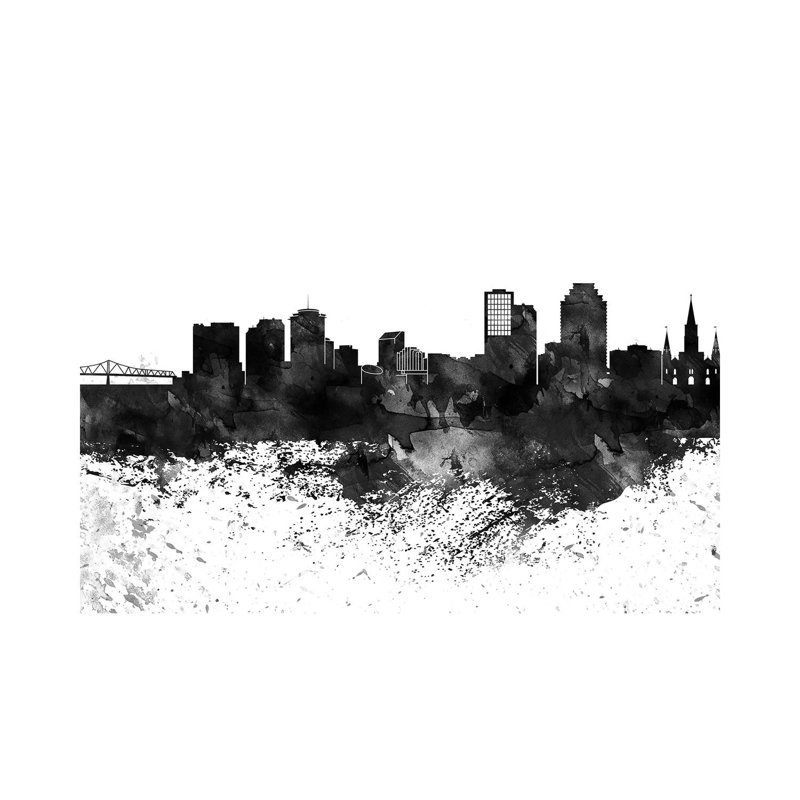 New Orleans Black & White Drops Skyline by Wall Decor Addict - Wrapped Canvas Painting, 152.5 cm H x 101.5 cm W