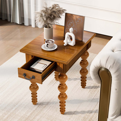 Table de bout en bois massif avec tiroir, canapé d'appoint rétro à assemblage facile pour le salon, élégant et durable