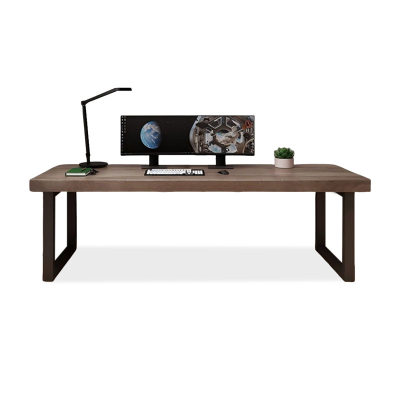 Nut-brown+Black Rectangular Solid Wood+Iron desks, 29.53" H x 70.87" W x 31.5" D
