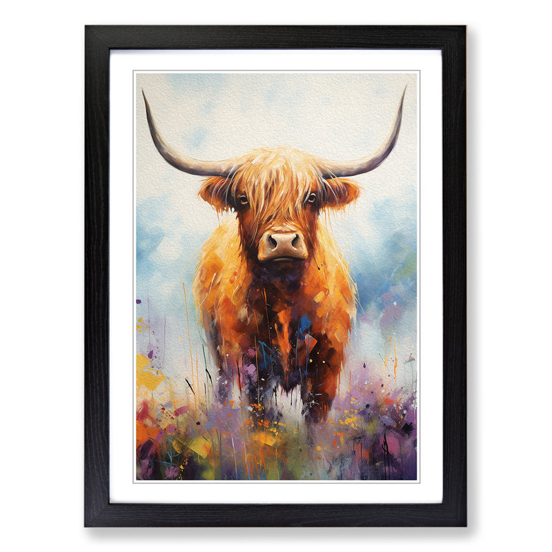 Highland Cow Symbolism No.2 - Single Picture Frame Print on Wood, Black, 46cm H x 34cm W x 2cm D