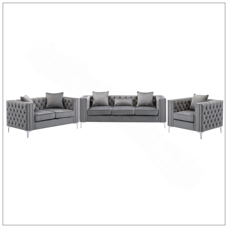Ensemble de canapé-lit en velours gris Lorreto, Gris, H 30 po x l 86 po x P 34 po