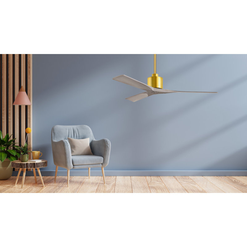 Nan Ceiling Fan In Textured Blades, Brushed Brass, Gray Ash Tone, 60"