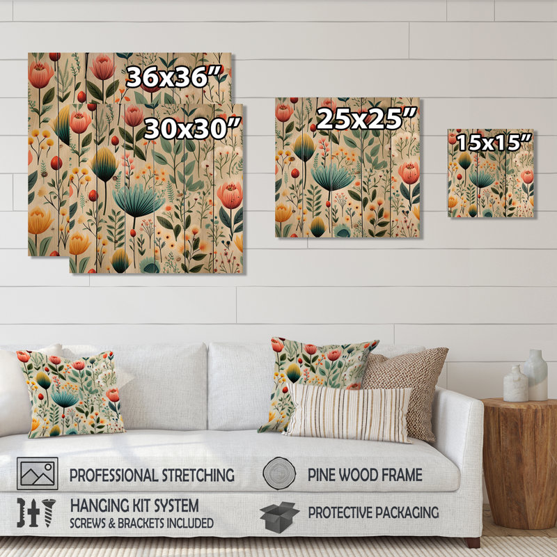 Geoghegan - Art mural floral sur bois de pin naturel, H 15 po x l 15 po