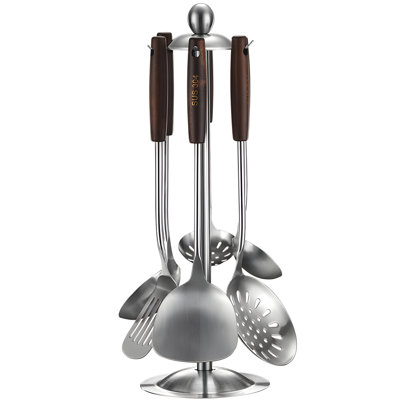 Stainless Steel Kitchen Utensil Set With Wooden Handle, High-Temperature Resistant Spatula, Slotted Spoon, And Soup Ladle For Cooking