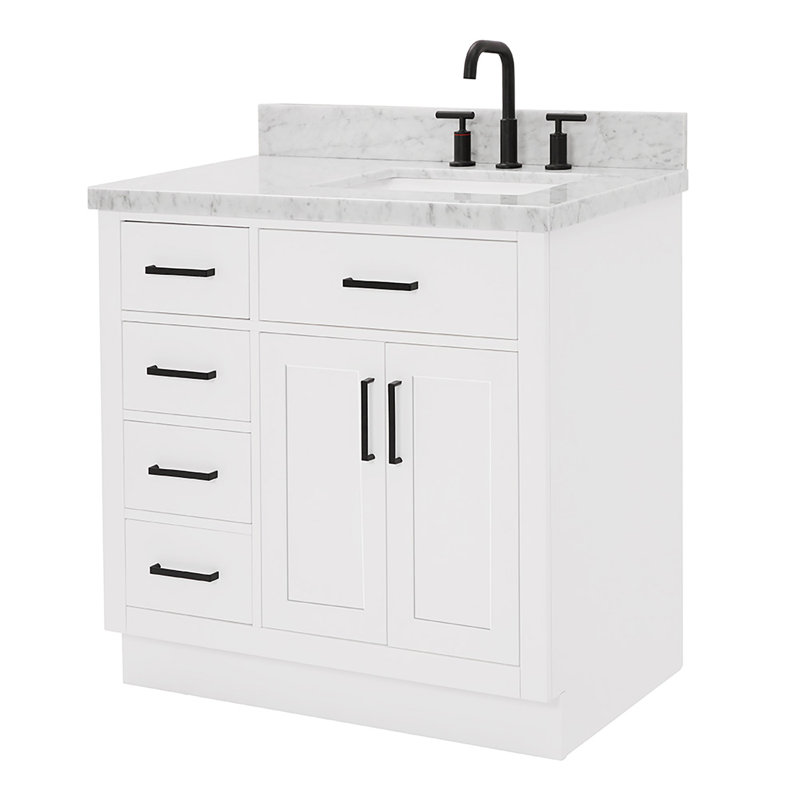 ARIEL HEPBURN 37 IN RIGHT OFFSET RECTANGULAR SINK VANITY 1,5 IN, White, Right, Rectangular