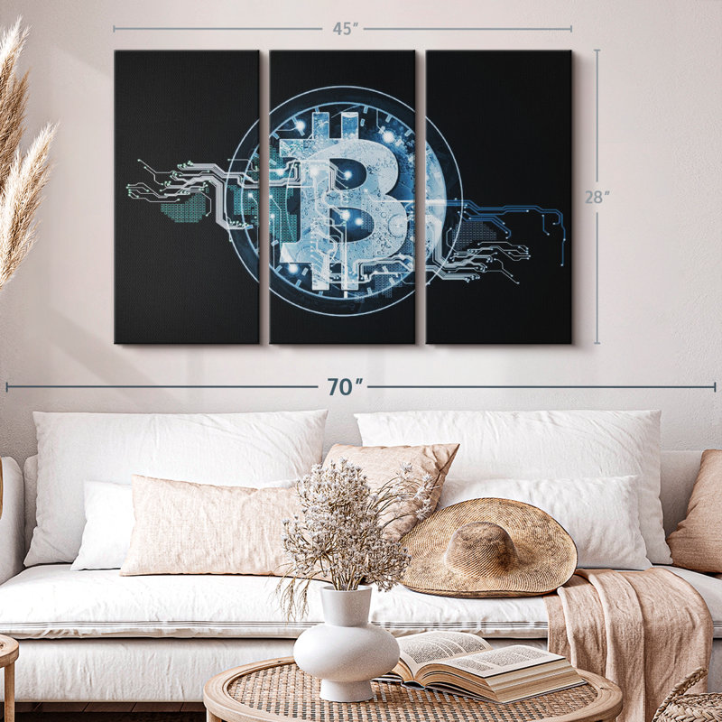 "Bitcoin Crypto" sur toile, H 45 po x l 28 po