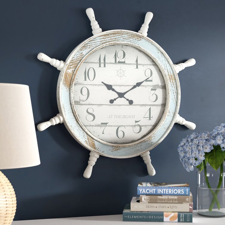 Times Creation Wood, Brass Nautical Antique Ship Wheel Wall Clocks