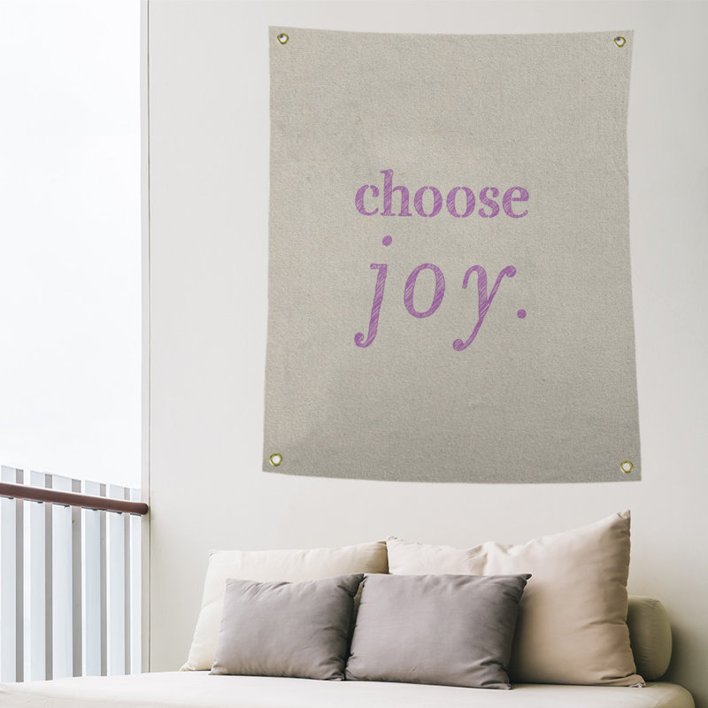 Tapisserie de polyester, choisir la joie citation, H 59 pi x l 50 po, Blanc / violet