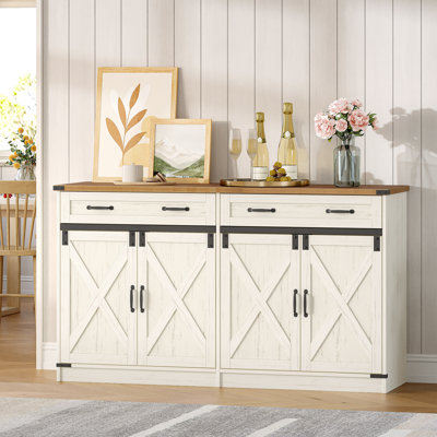 Sideboard, Kitchen Cabinets, Freestanding Kitchen Cupboard with Drawer, Adjustable Shelf, for Entryway, Living Room, Dining Room, Brown and White
