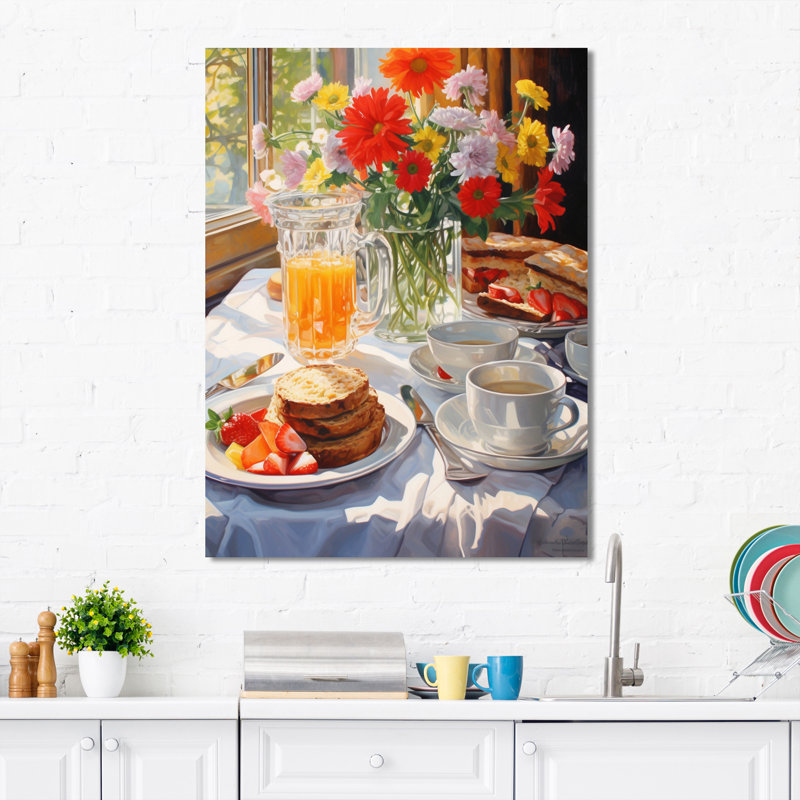 Kornelius Food Breakfast Cosy IV - Art mural petit-déjeuner, H 32 po x l 16 po x P 1 po, Toile tendue