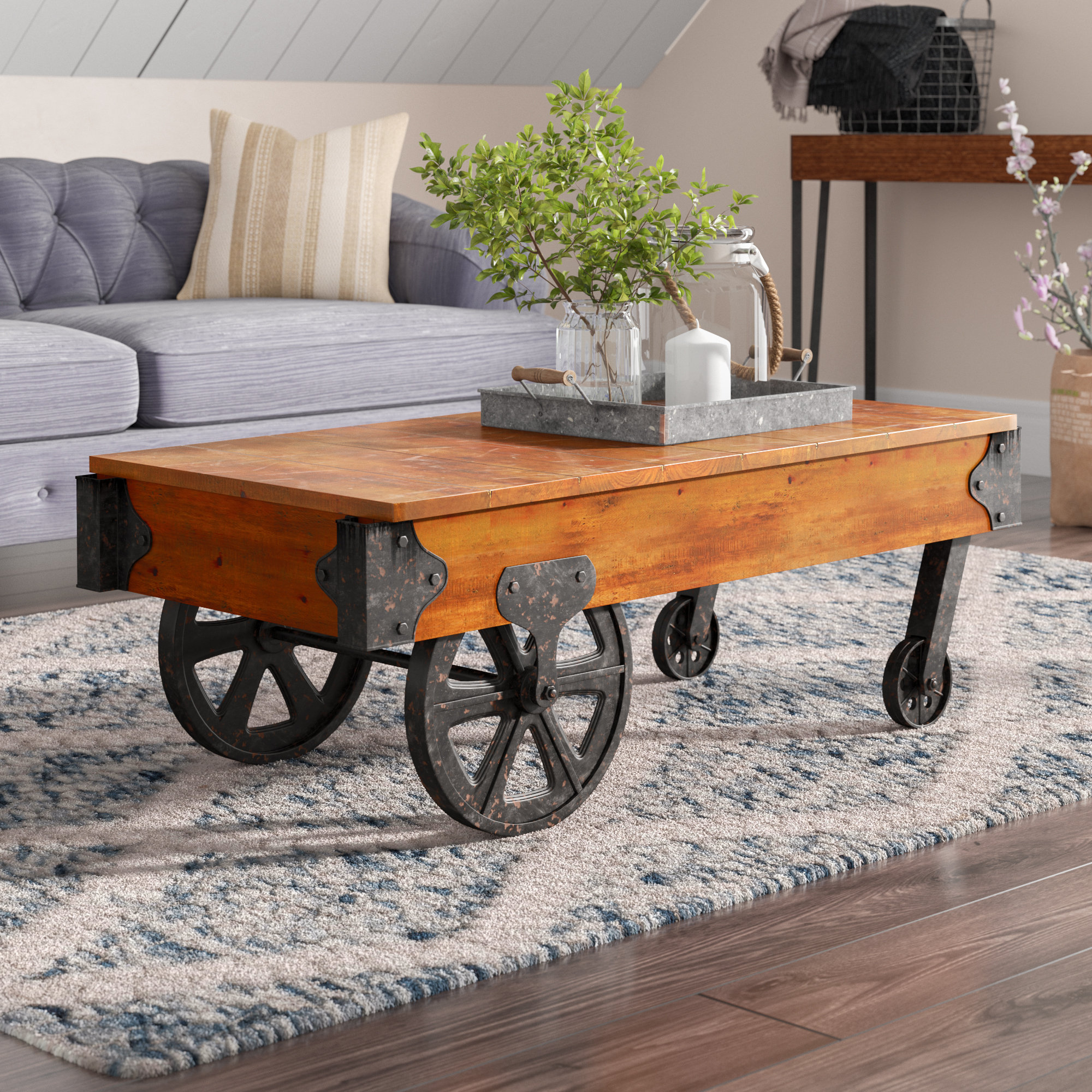 Gracie Oaks Wood Pallet Inspired Coffee Table with Wheels \u0026 Reviews |  Wayfair, image size:2000x2000