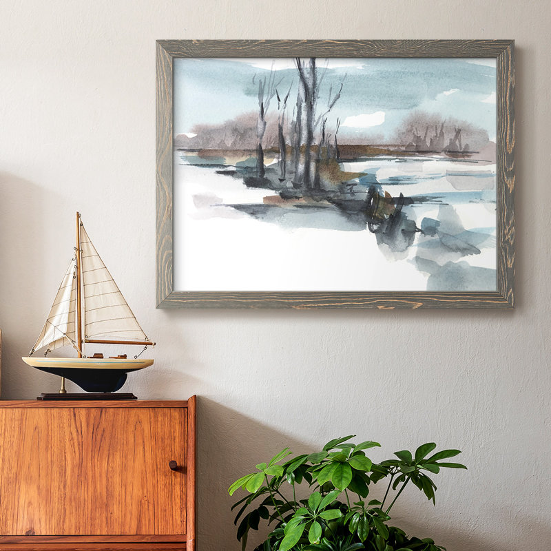 Winter Stream Watercolor II, reproduction d'art sur toile, Encadré gris, H 22 po x l 32 po x P 1,5 po