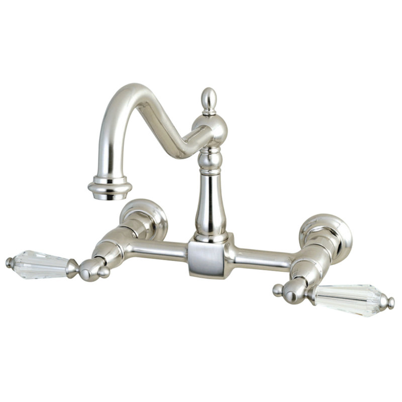 Kingston Brass Wilshire Double-Handle 2-Hole Wall-Mount Bridge Kitchen Faucet, Brushed Nickel