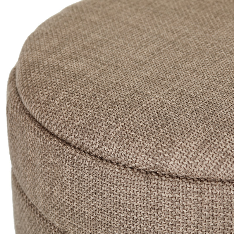 16" Round Upholstered Linen Storage Ottoman, Brown