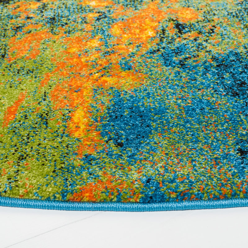 Robidoux Abstract Teal/Yellow Area Rug, Round 6'7"