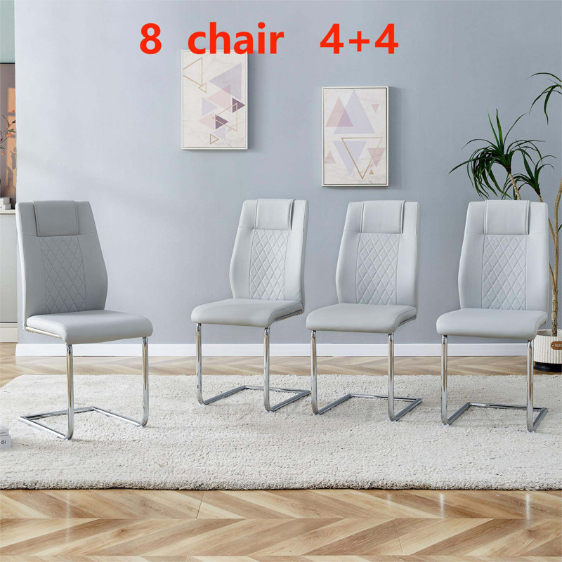 Chaises de salle à manger en similicuir, chaises d'appoint (ensemble de 8), Gris clair