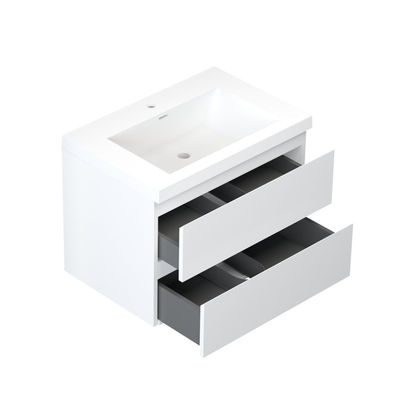 Meuble-lavabo mural simple 29,5 po avec plateau en résine Stone Carol-Ann, Blanc lustré, Blanc