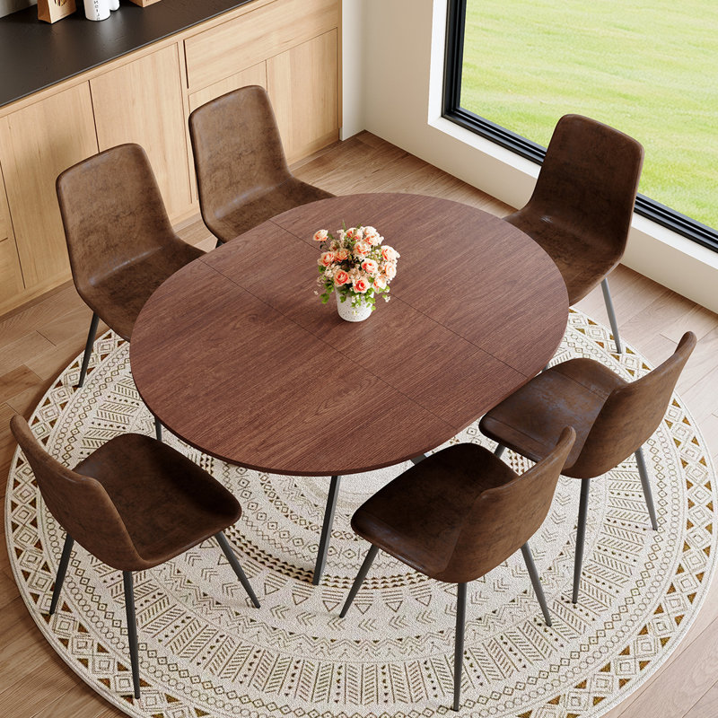 Extendable Round Dining Table Set For 4-6, Modern Wood Kitchen Table And Chairs Set, Dining Room Table Set For Small Space Apartment