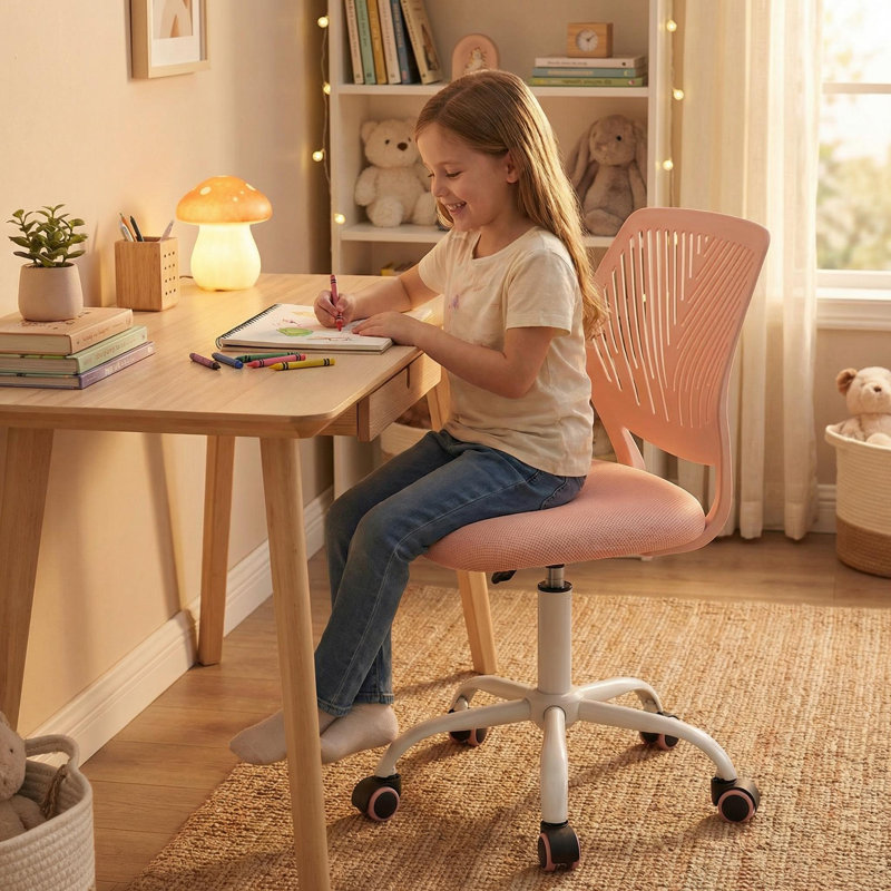 Elkland 360° Swivel Mesh Fabric Writing Office Task Chair with Height Adjustable for Teenager, Rose